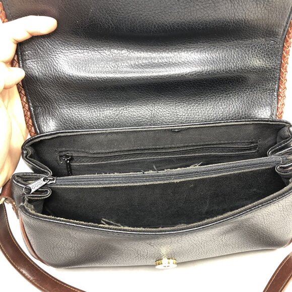 Vtg Carryland USA Leather Purse Black Brown Shoulder Crossbody Bag Woven Handle - Picture 9 of 13